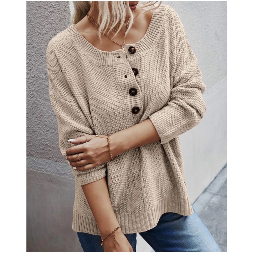 Cozy Button up Knit Oversized Sweater Top - Picture 2 of 4